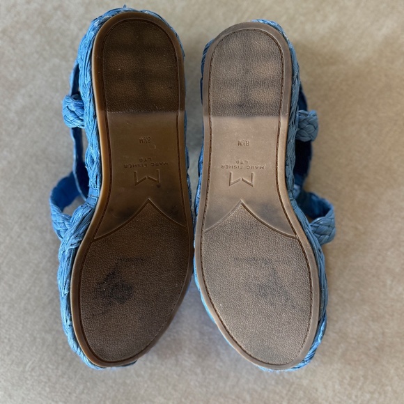 Marc Fisher Genie Platform Sandals Blue Braided Straps Wedge Heel - Picture 5 of 9